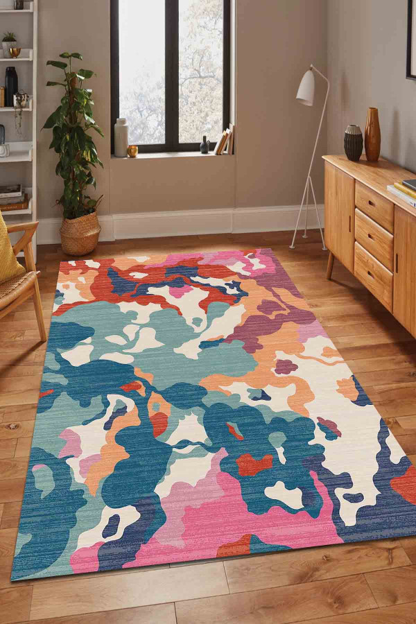 Lisa Modern Kadife Yıkanabilir Kaymaz Pamuk Tabanlı Antibakteriyel Salon Halısı