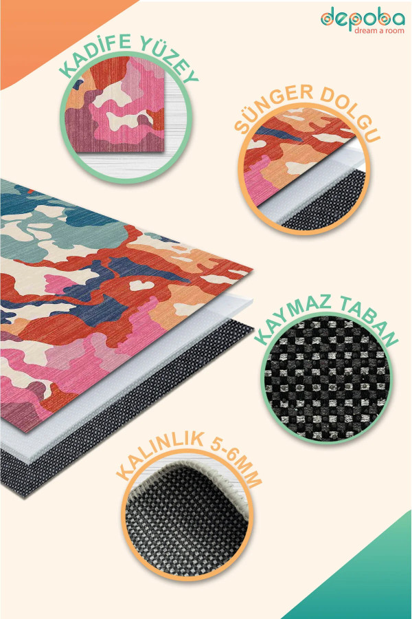 Lisa Modern Kadife Yıkanabilir Kaymaz Pamuk Tabanlı Antibakteriyel Salon Halısı