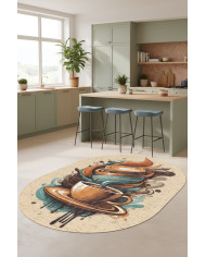 Alese Kadife Yıkanabilir Kaymaz Pamuk Tabanlı Oval Mutfak Halısı