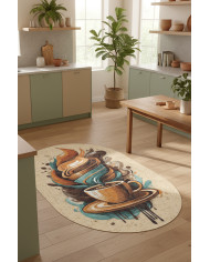 Alese Kadife Yıkanabilir Kaymaz Pamuk Tabanlı Oval Mutfak Halısı