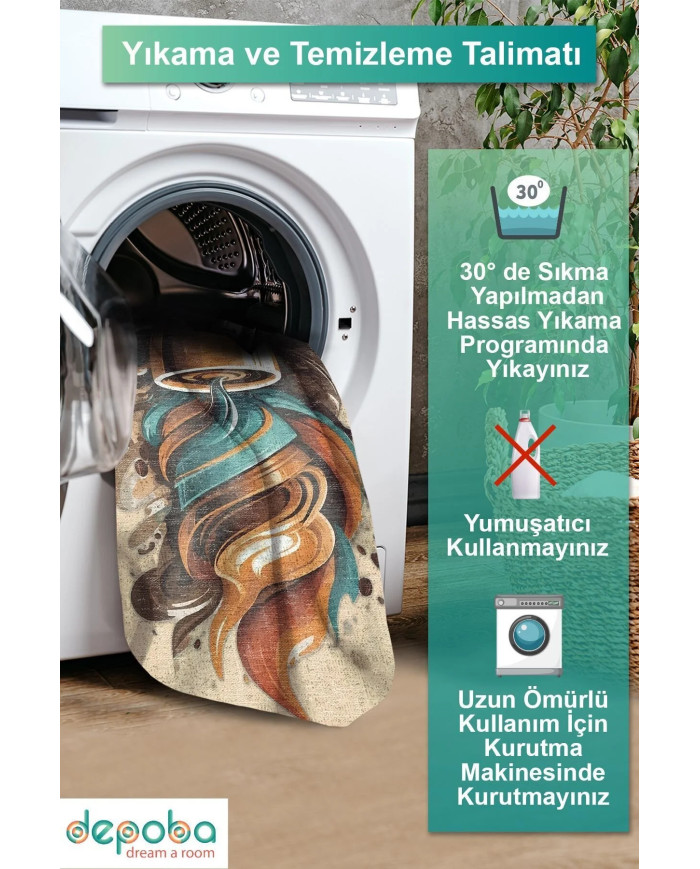 Alese Kadife Yıkanabilir Kaymaz Pamuk Tabanlı Oval Mutfak Halısı