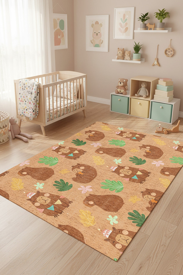 Kapibo Şönil Yıkanabilir Antibakteriyel Kaymaz Pamuk Tabanlı Çocuk Halısı