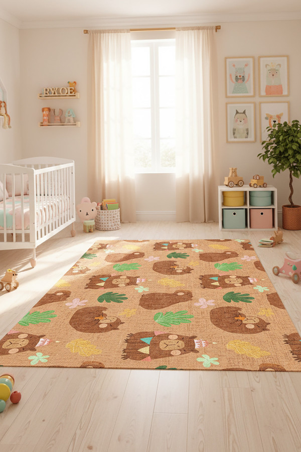 Kapibo Şönil Yıkanabilir Antibakteriyel Kaymaz Pamuk Tabanlı Çocuk Halısı