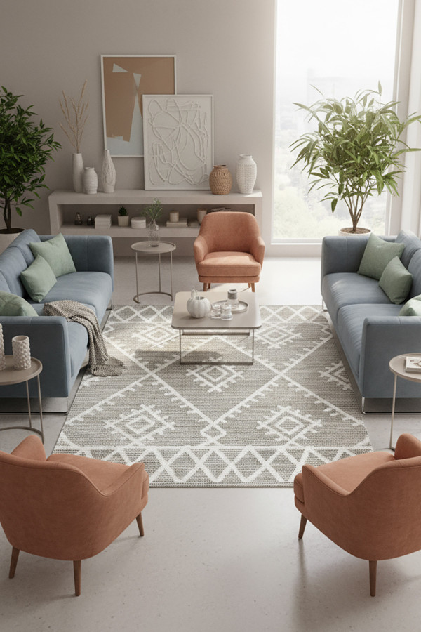 Abre İskandinav Desenli Şönil Pamuk Tabanlı Yıkanabilen Kaydırmaz Antibakteriyel Salon Halısı