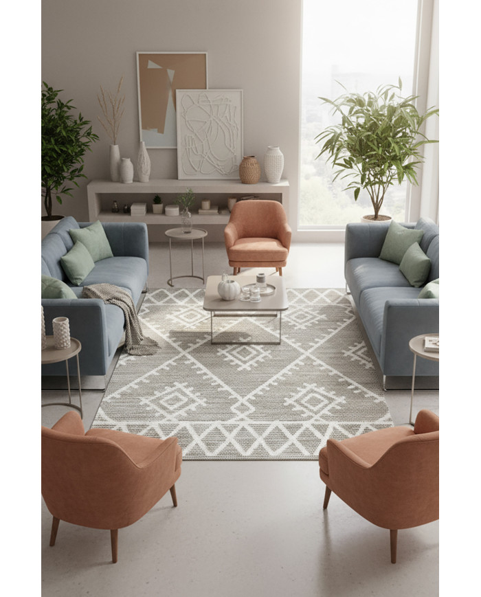 Abre İskandinav Desenli Şönil Pamuk Tabanlı Yıkanabilen Kaydırmaz Antibakteriyel Salon Halısı