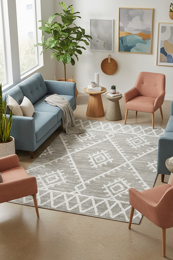 Abre İskandinav Desenli Şönil Pamuk Tabanlı Yıkanabilen Kaydırmaz Antibakteriyel Salon Halısı
