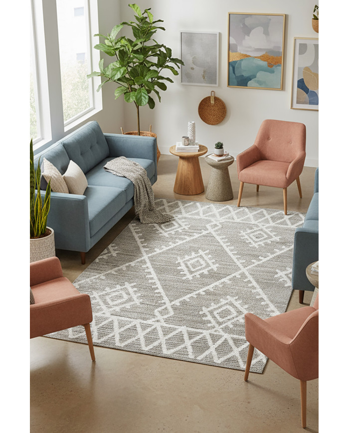Abre İskandinav Desenli Şönil Pamuk Tabanlı Yıkanabilen Kaydırmaz Antibakteriyel Salon Halısı