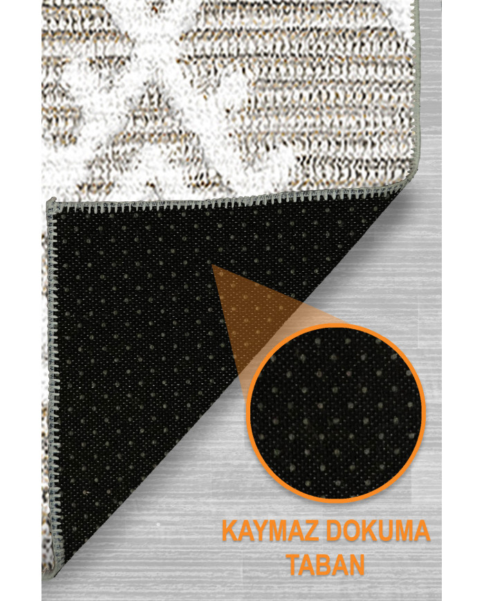 Abre İskandinav Desenli Şönil Pamuk Tabanlı Yıkanabilen Kaydırmaz Antibakteriyel Salon Halısı