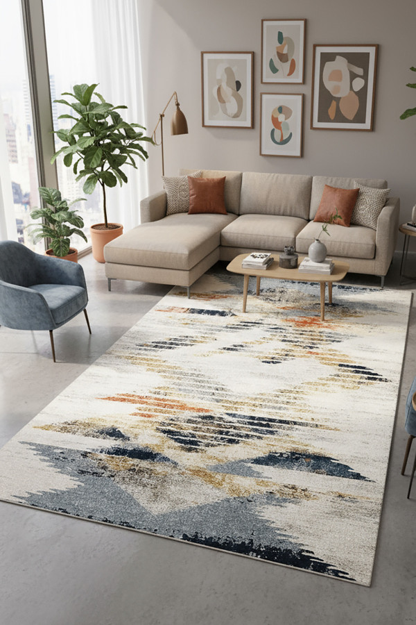 Adelte Modern Şönil Desenli Pamuk Tabanlı Yıkanabilen Kaymaz Antibakteriyel  Salon Halısı