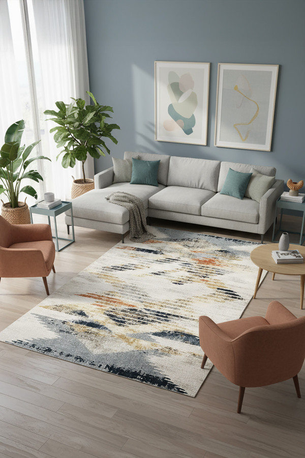 Adelte Modern Şönil Desenli Pamuk Tabanlı Yıkanabilen Kaymaz Antibakteriyel  Salon Halısı