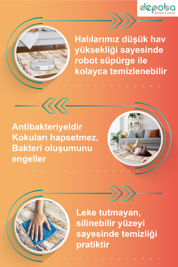 Adelte Modern Şönil Desenli Pamuk Tabanlı Yıkanabilen Kaymaz Antibakteriyel  Salon Halısı