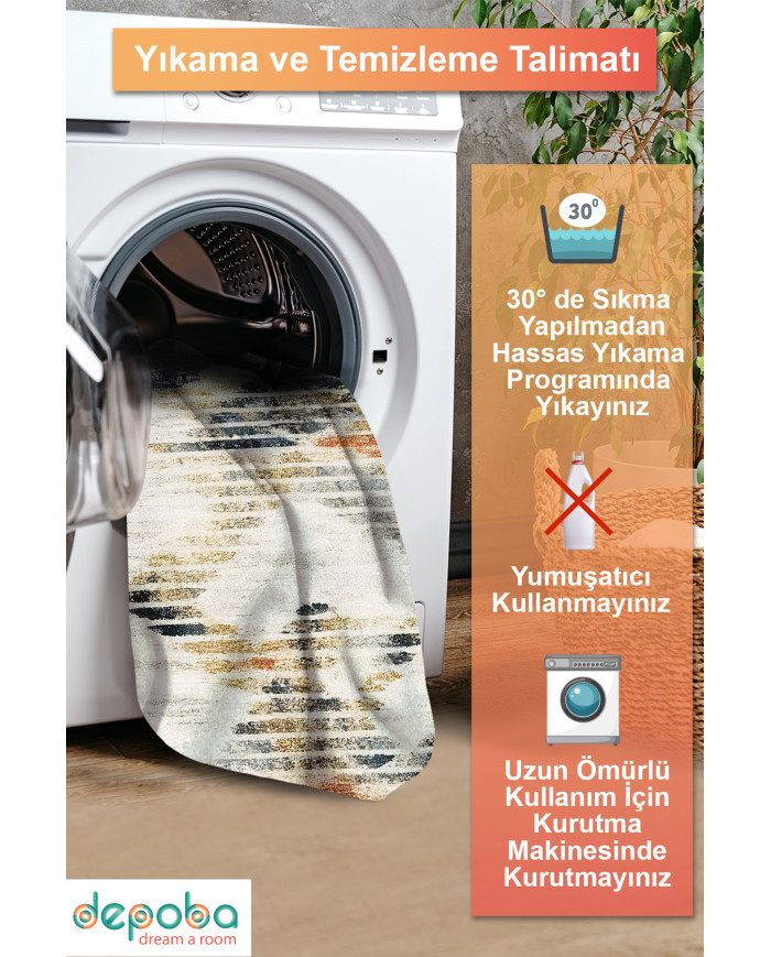 Adelte Modern Şönil Desenli Pamuk Tabanlı Yıkanabilen Kaymaz Antibakteriyel  Salon Halısı