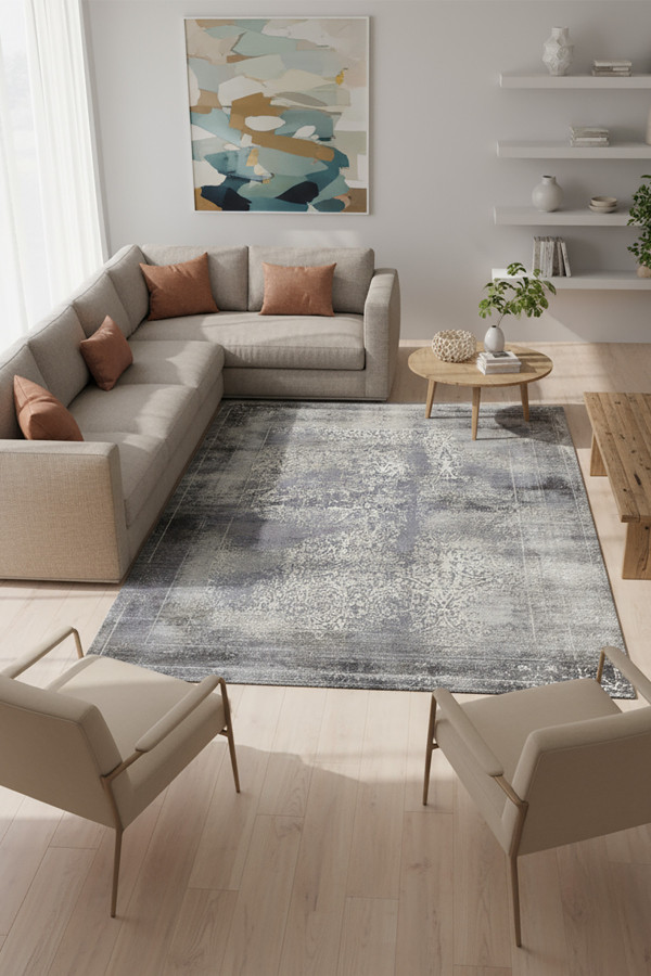 Adnel Desenli Pamuk Tabanlı Yıkanabilen Kaymaz Antibakteriyel Şönil Salon Halısı