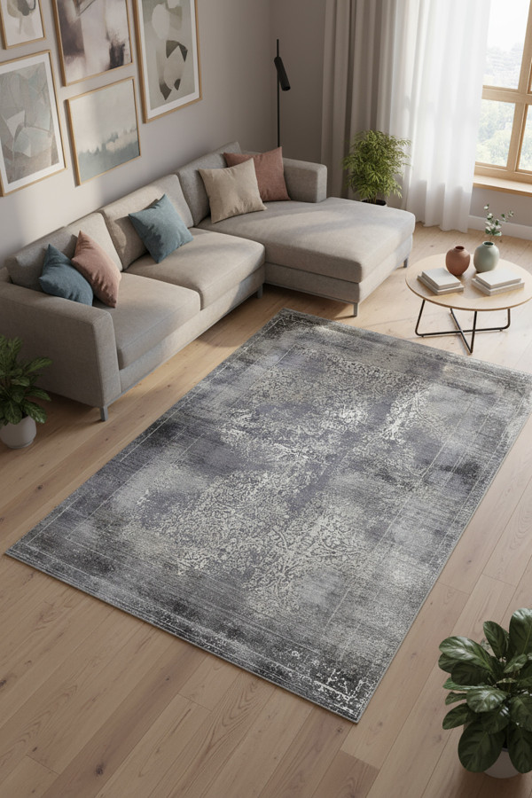 Adnel Desenli Pamuk Tabanlı Yıkanabilen Kaymaz Antibakteriyel Şönil Salon Halısı