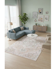 Aline Desenli Pamuk Tabanlı Yıkanabilen Kaymaz Antibakteriyel Şönil Salon Halısı