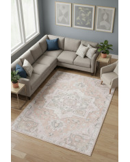 Aline Desenli Pamuk Tabanlı Yıkanabilen Kaymaz Antibakteriyel Şönil Salon Halısı