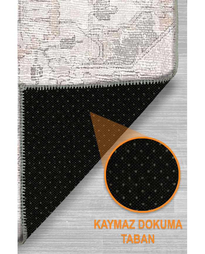 Aline Desenli Pamuk Tabanlı Yıkanabilen Kaymaz Antibakteriyel Şönil Salon Halısı