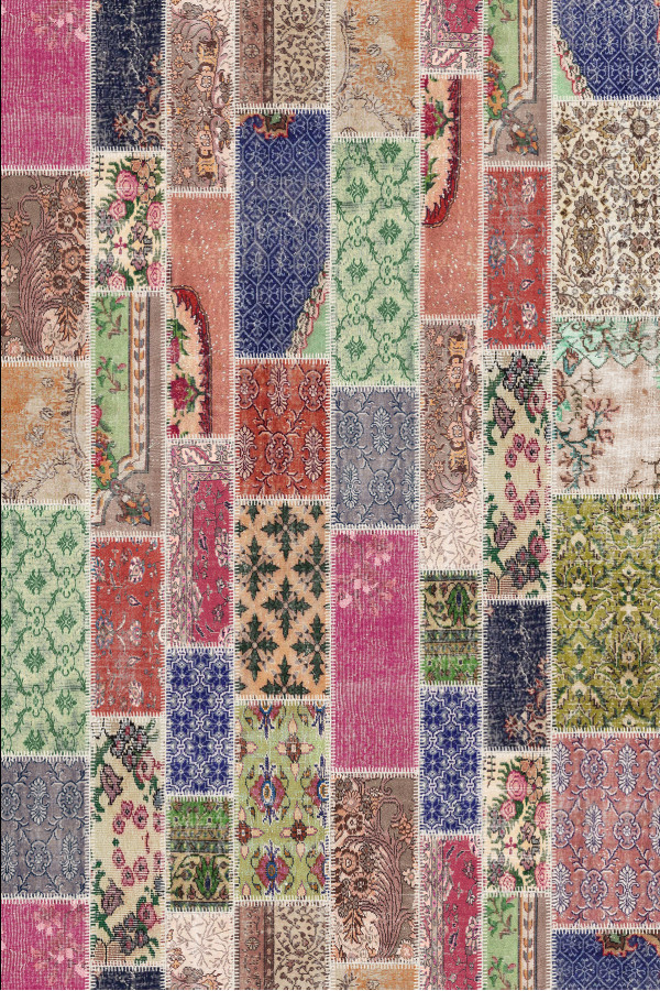 Angela Patchwork Desenli Şönil Pamuk Tabanlı Yıkanabilen Kaydırmaz Antibakteriyel Salon Halısı