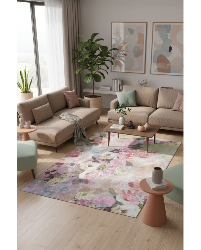 Amoria Pamuk Tabanlı Yıkanabilen Kaydırmaz Antibakteriyel Şönil Salon Halısı