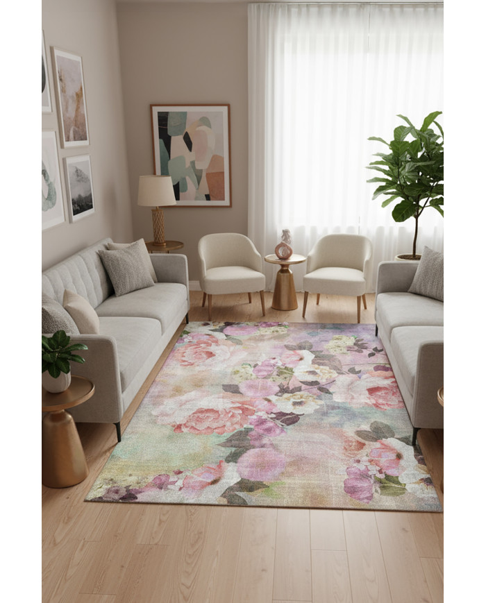 Amoria Pamuk Tabanlı Yıkanabilen Kaydırmaz Antibakteriyel Şönil Salon Halısı