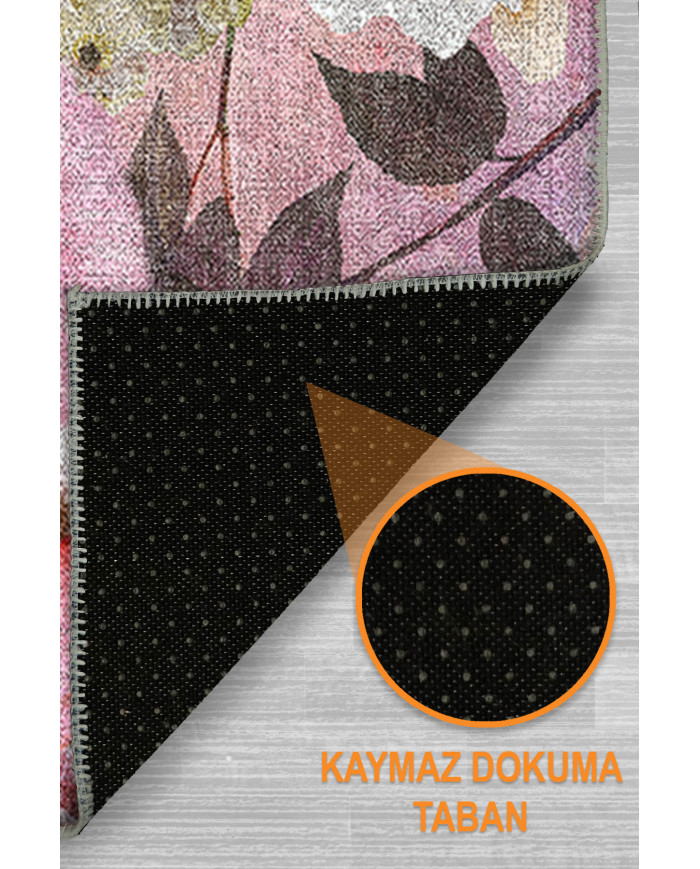 Amoria Pamuk Tabanlı Yıkanabilen Kaydırmaz Antibakteriyel Şönil Salon Halısı