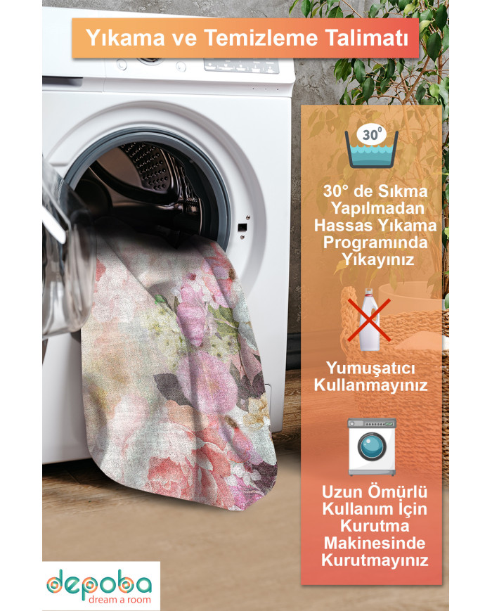 Amoria Pamuk Tabanlı Yıkanabilen Kaydırmaz Antibakteriyel Şönil Salon Halısı