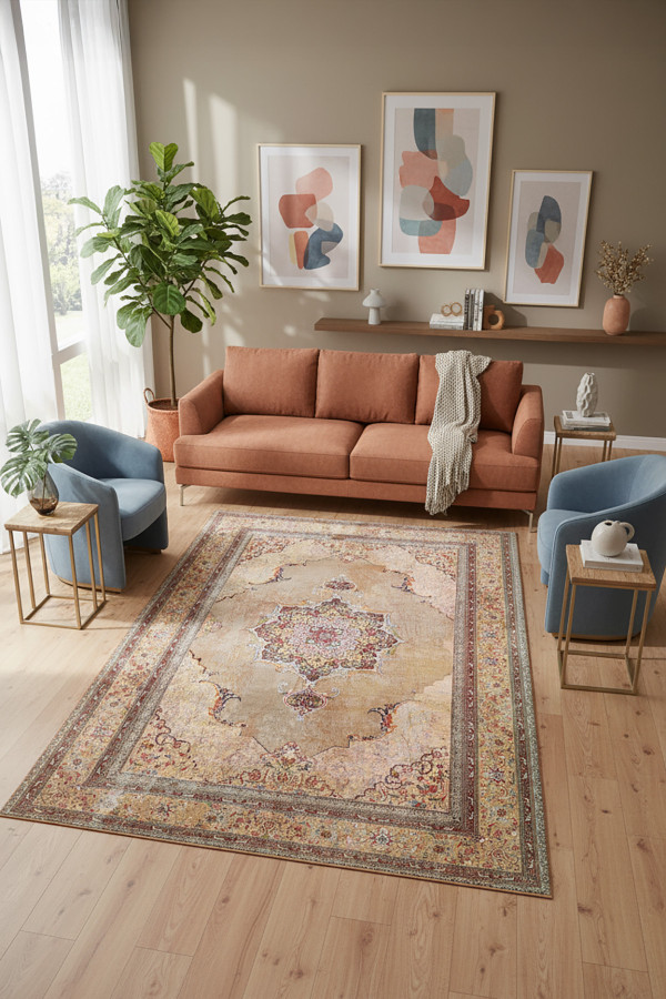 Arthien Pamuk Tabanlı Yıkanabilen Kaydırmaz Antibakteriyel Şönil Salon Halısı