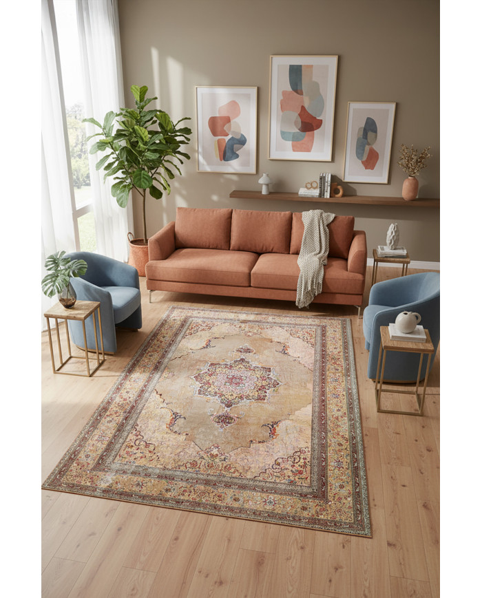 Arthien Pamuk Tabanlı Yıkanabilen Kaydırmaz Antibakteriyel Şönil Salon Halısı