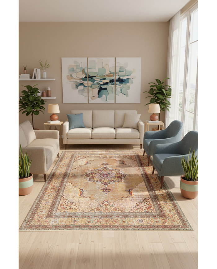 Arthien Pamuk Tabanlı Yıkanabilen Kaydırmaz Antibakteriyel Şönil Salon Halısı