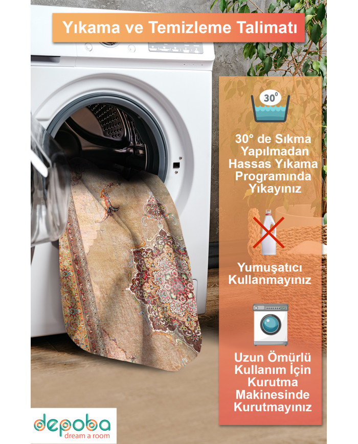 Arthien Pamuk Tabanlı Yıkanabilen Kaydırmaz Antibakteriyel Şönil Salon Halısı