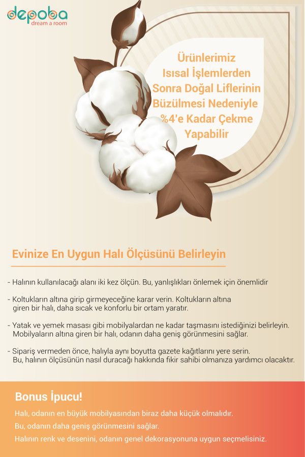 Arthien Pamuk Tabanlı Yıkanabilen Kaydırmaz Antibakteriyel Şönil Salon Halısı