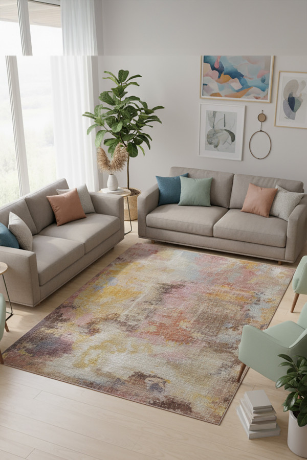 Asyra Pamuk Tabanlı Yıkanabilen Kaydırmaz Antibakteriyel Şönil Salon Halısı