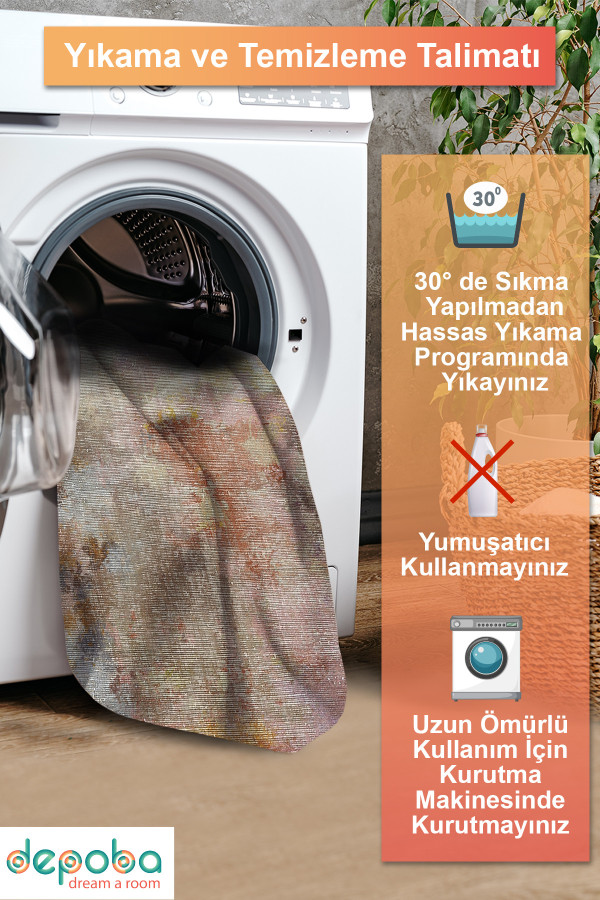 Asyra Pamuk Tabanlı Yıkanabilen Kaydırmaz Antibakteriyel Şönil Salon Halısı