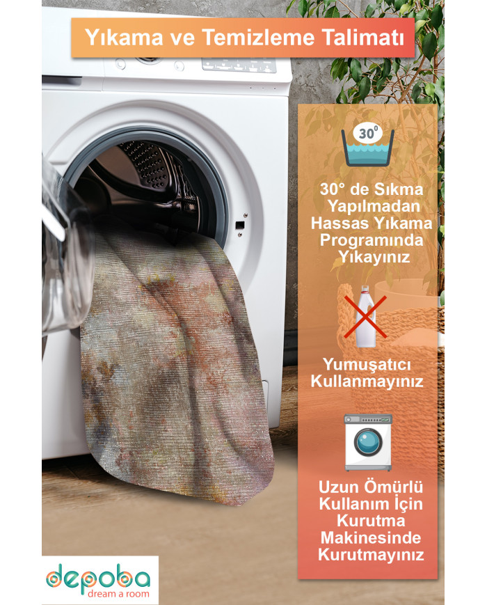 Asyra Pamuk Tabanlı Yıkanabilen Kaydırmaz Antibakteriyel Şönil Salon Halısı