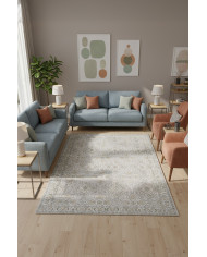 Atelya Modern Desenli Pamuk Tabanlı Yıkanabilen Kaydırmaz Antibakteriyel Şönil Salon Halısı