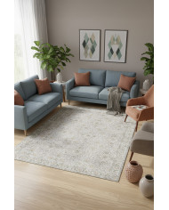 Atelya Modern Desenli Pamuk Tabanlı Yıkanabilen Kaydırmaz Antibakteriyel Şönil Salon Halısı