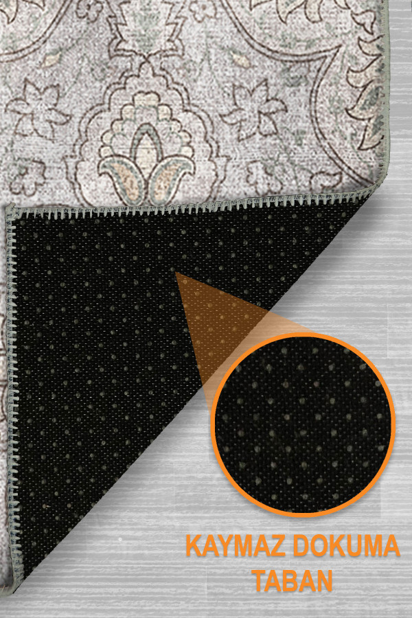 Atelya Modern Desenli Pamuk Tabanlı Yıkanabilen Kaydırmaz Antibakteriyel Şönil Salon Halısı