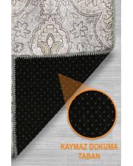 Atelya Modern Desenli Pamuk Tabanlı Yıkanabilen Kaydırmaz Antibakteriyel Şönil Salon Halısı