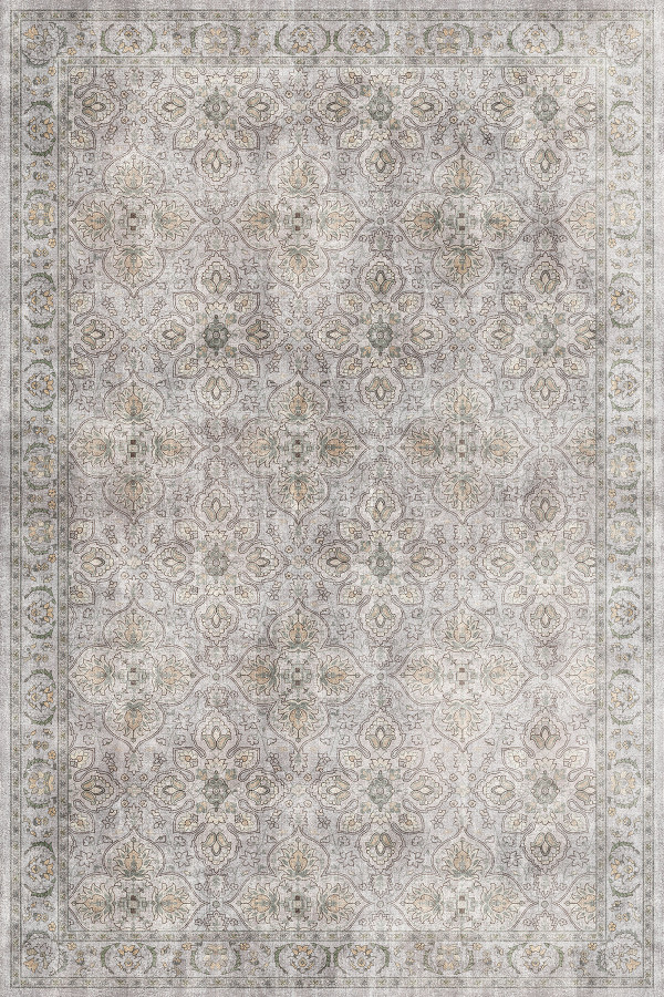 Atelya Modern Desenli Pamuk Tabanlı Yıkanabilen Kaydırmaz Antibakteriyel Şönil Salon Halısı