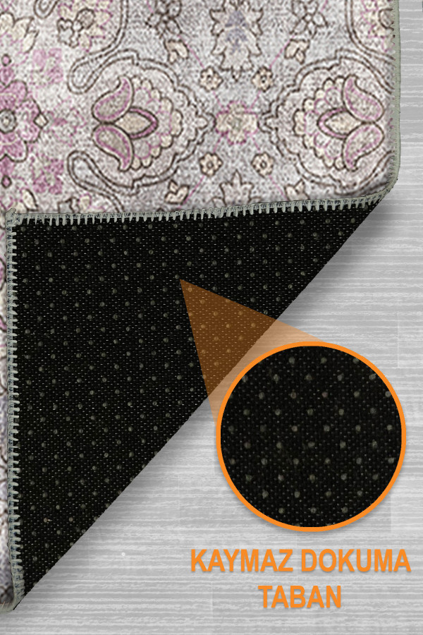 Atelya Pink Pamuk Tabanlı Yıkanabilen Kaydırmaz Antibakteriyel Şönil Salon Halısı