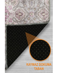 Atelya Pink Pamuk Tabanlı Yıkanabilen Kaydırmaz Antibakteriyel Şönil Salon Halısı