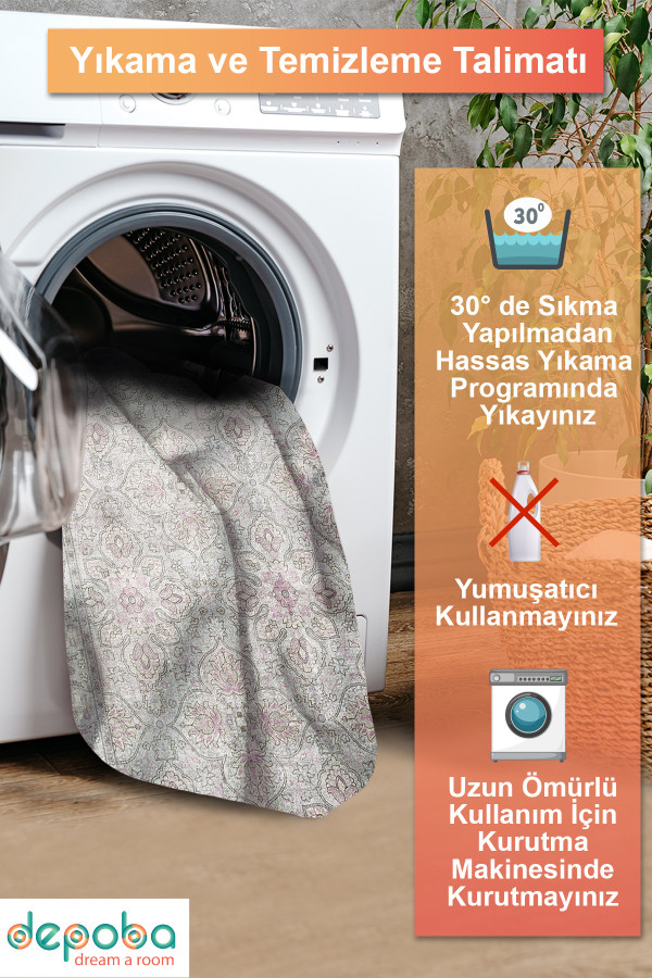 Atelya Pink Pamuk Tabanlı Yıkanabilen Kaydırmaz Antibakteriyel Şönil Salon Halısı