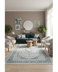 Elyora Vintage Desenli Pamuk Tabanlı Yıkanabilen Kaydırmaz Antibakteriyel Şönil Salon Halısı