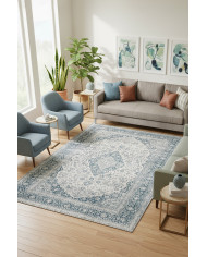 Elyora Vintage Desenli Pamuk Tabanlı Yıkanabilen Kaydırmaz Antibakteriyel Şönil Salon Halısı