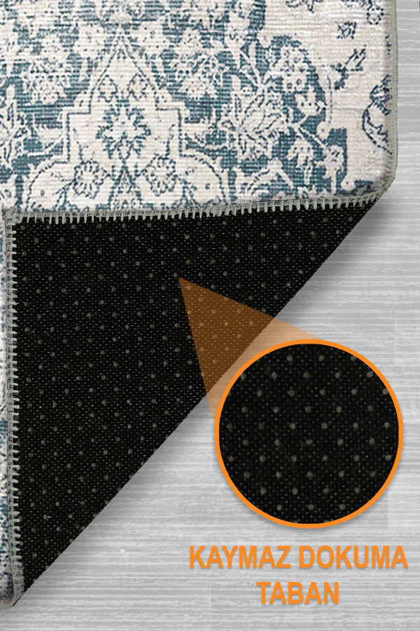 Elyora Vintage Desenli Pamuk Tabanlı Yıkanabilen Kaydırmaz Antibakteriyel Şönil Salon Halısı