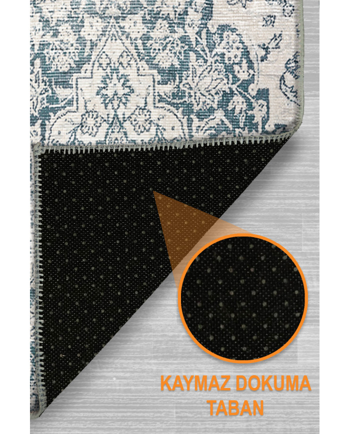 Elyora Vintage Desenli Pamuk Tabanlı Yıkanabilen Kaydırmaz Antibakteriyel Şönil Salon Halısı