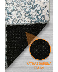 Elyora Vintage Desenli Pamuk Tabanlı Yıkanabilen Kaydırmaz Antibakteriyel Şönil Salon Halısı