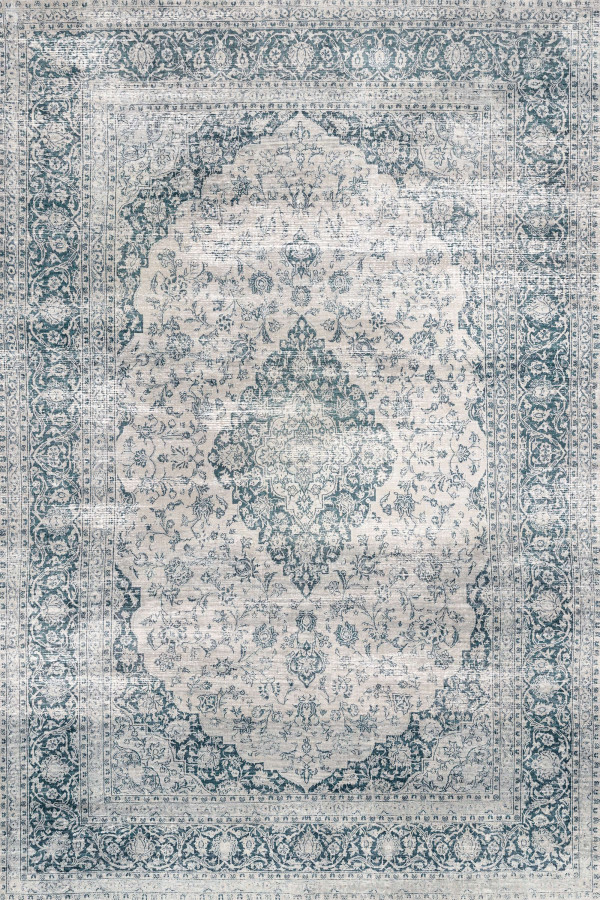 Elyora Vintage Desenli Pamuk Tabanlı Yıkanabilen Kaydırmaz Antibakteriyel Şönil Salon Halısı