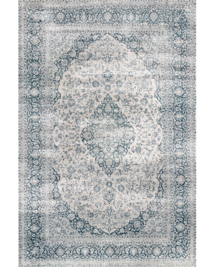 Elyora Vintage Desenli Pamuk Tabanlı Yıkanabilen Kaydırmaz Antibakteriyel Şönil Salon Halısı