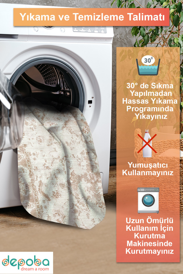 Luna Pamuk Tabanlı Yıkanabilen Kaydırmaz Antibakteriyel Şönil Salon Halısı